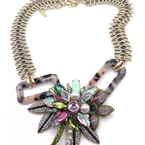 Stella & Dot Belle Statement Tortoise Crystal Flower Necklace - Picture 3 of 6